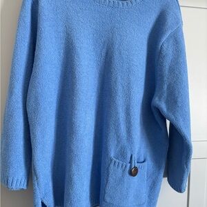 Lulu-B Sky Blue Crewneck Sweater with Pocket Button